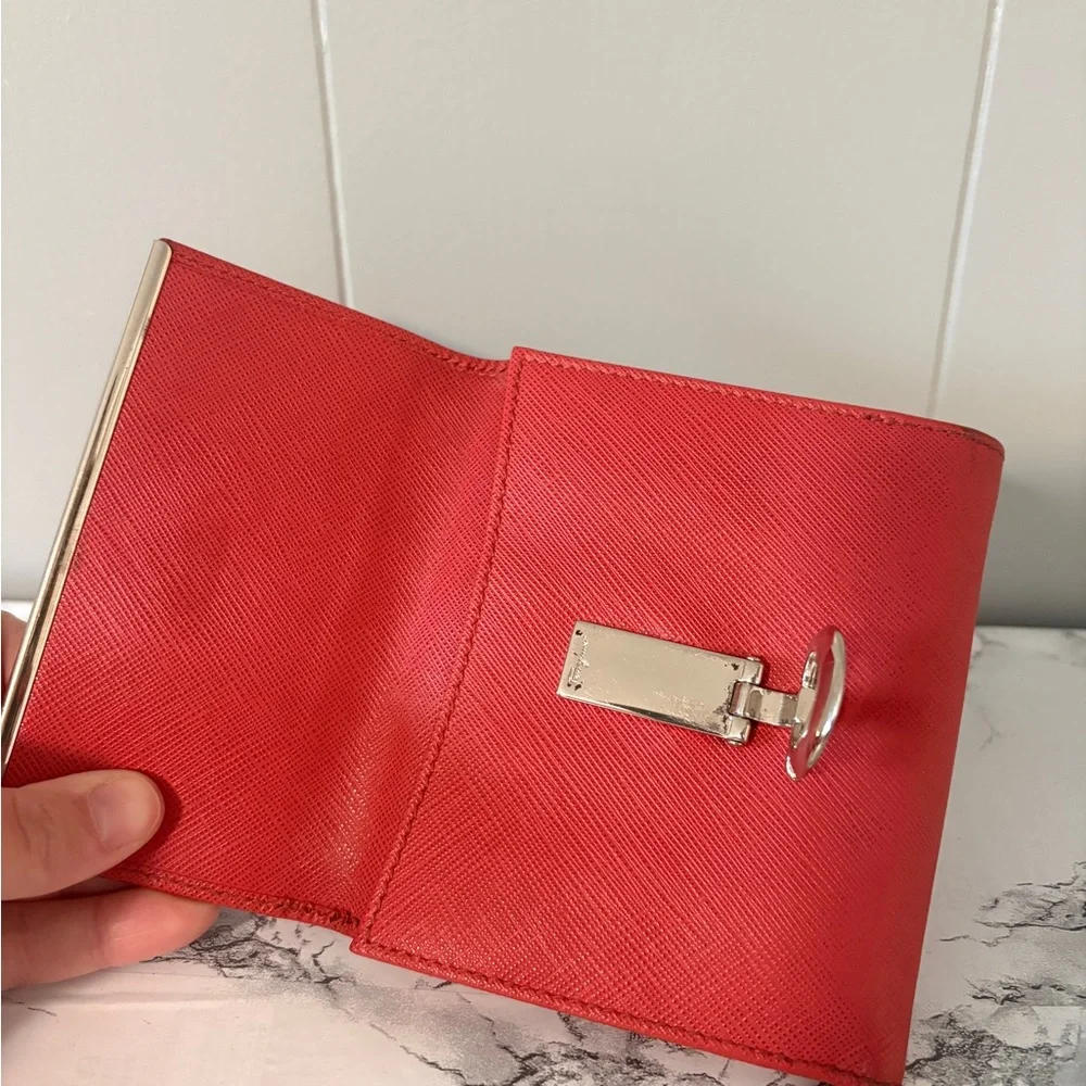 Salvatore Ferragamo Mancini Icona French Wallet Salmon Pink Silver Hardware